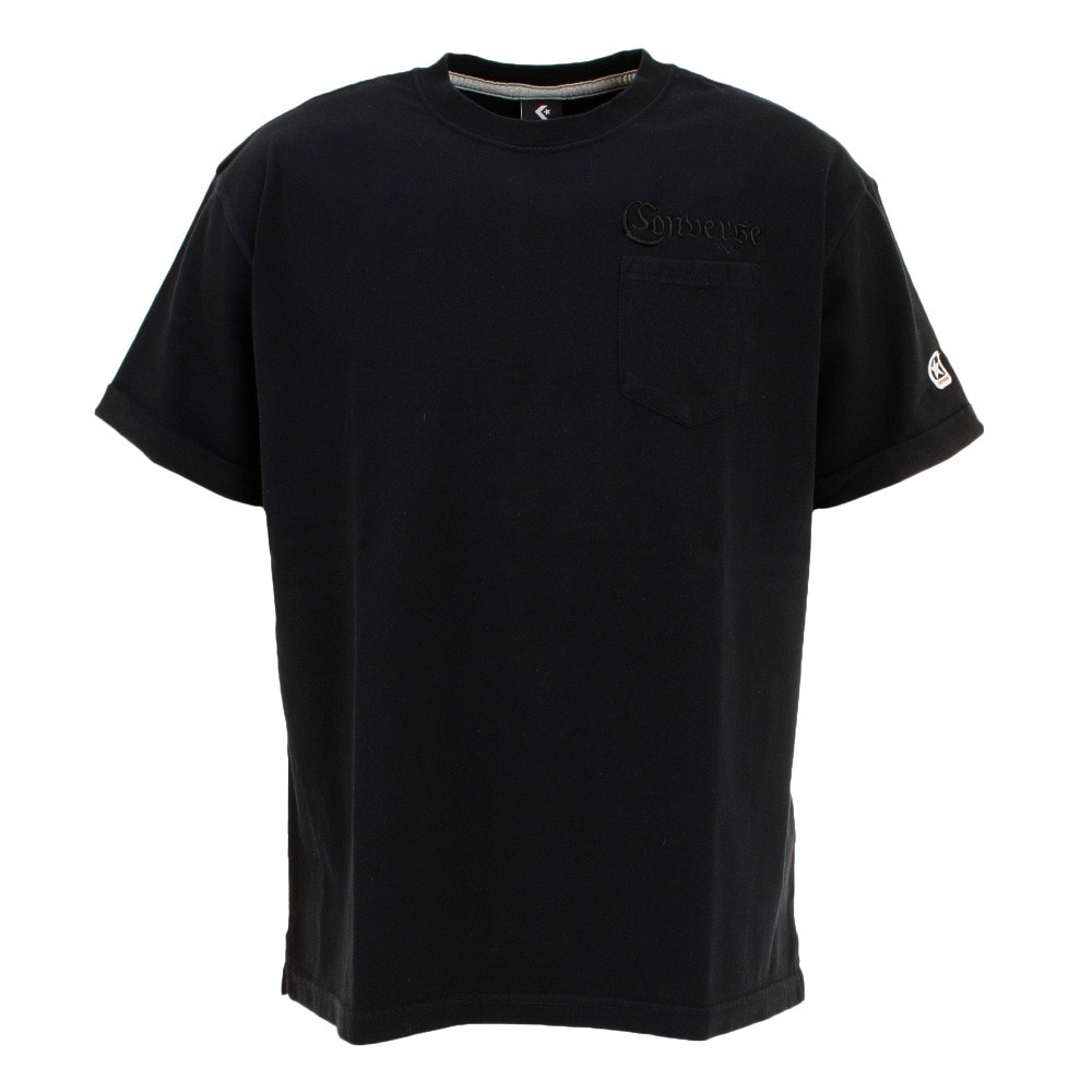 コンバース（CONVERSE）（メンズ、レディース）ロゴ刺繍胸ポケット クルーネックTシャツ CA221381-1900★★★