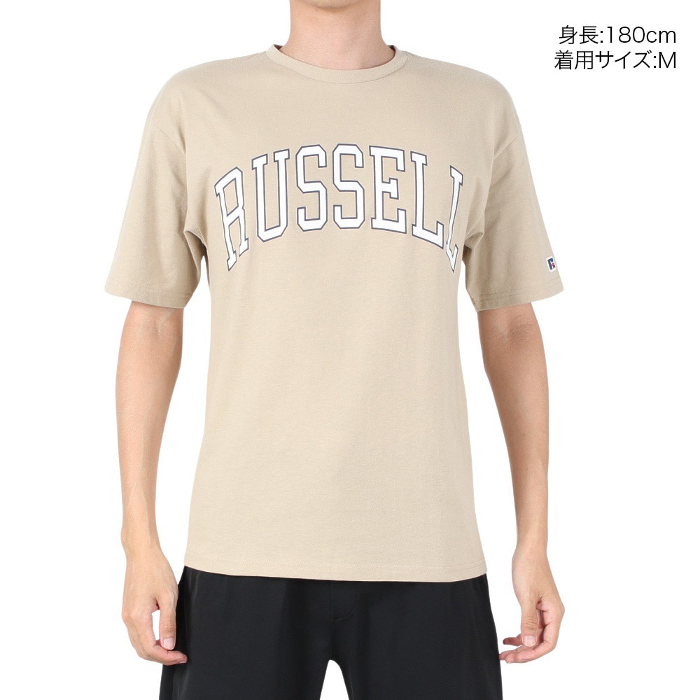 ラッセル（RUSSELL）（メンズ）PRINT COLLEGE 半袖Tシャツ RBM22S0013 BEG