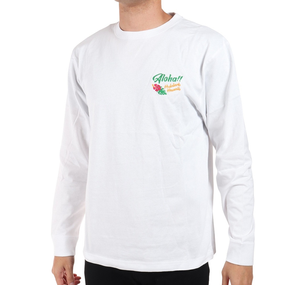 フララニ（Hula Lani）（メンズ）長袖Tシャツ 刺繍ロンティーフラガール 224HU1LT050 WHT