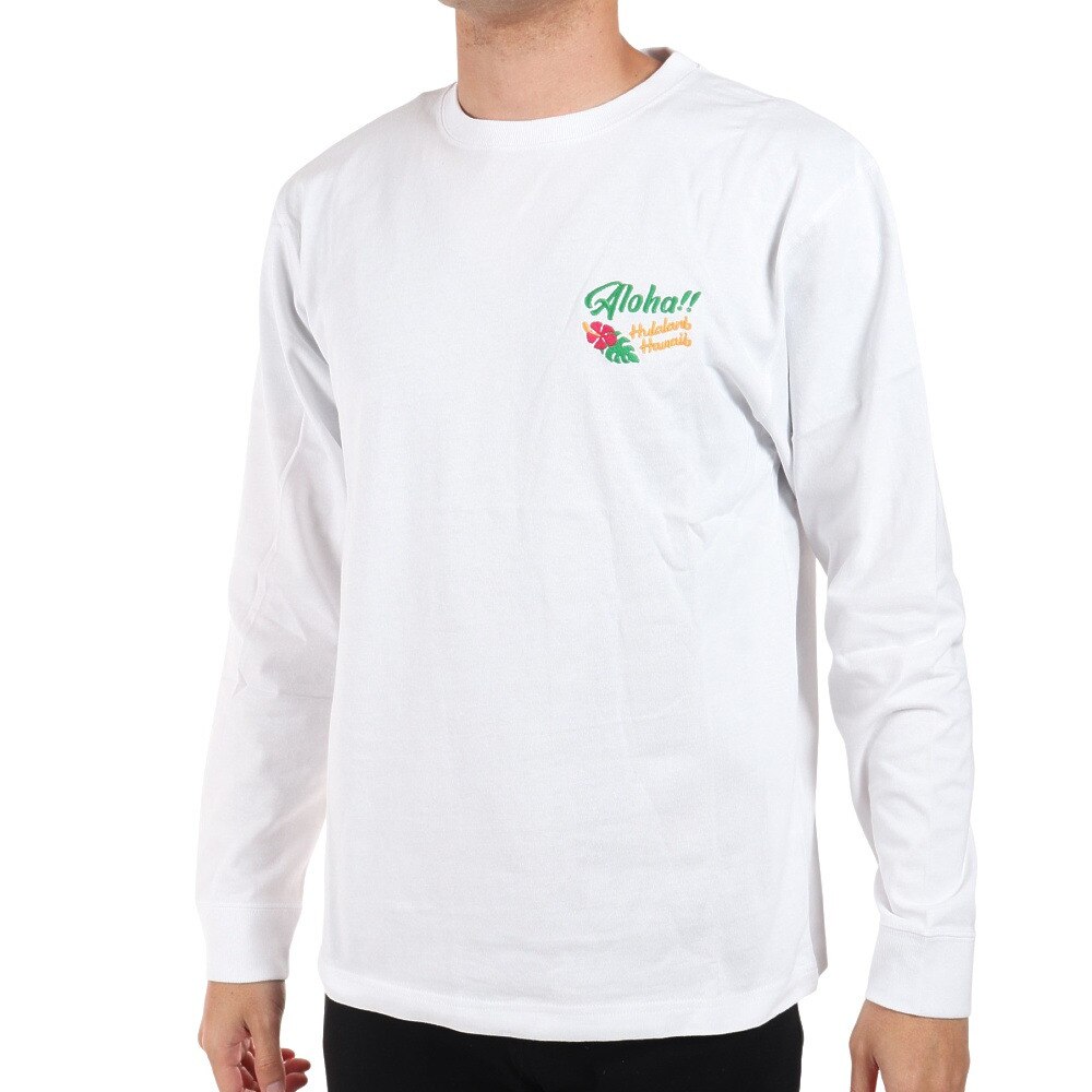 Hula Lani（メンズ）長袖Ｔシャツ 刺繍ロンティーフラガール 224HU1LT050 WHT