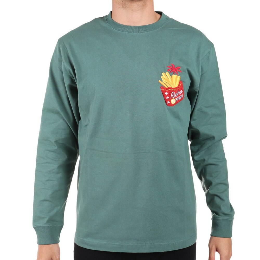 Hula Lani（メンズ）長袖Ｔシャツ 刺繍ロンティー ポテト 224HU1LT052 GRN