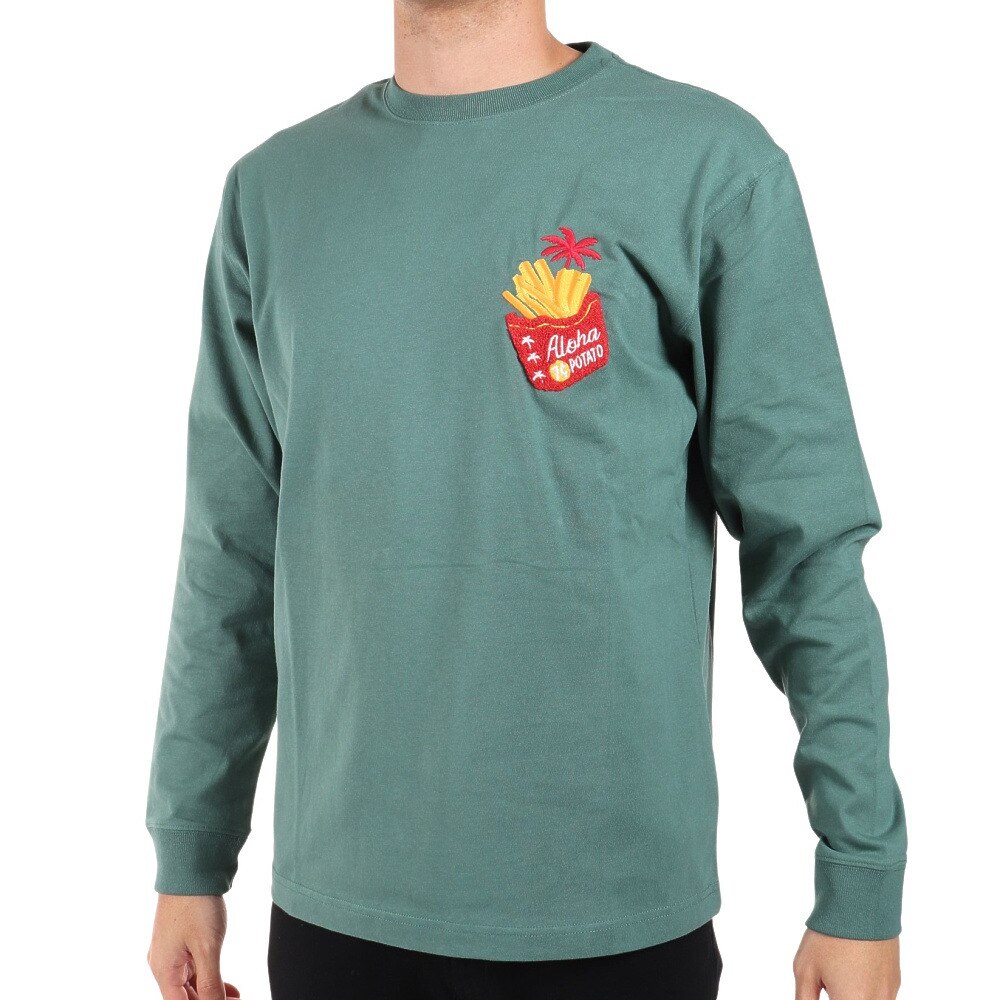 Hula Lani（メンズ）長袖Ｔシャツ 刺繍ロンティー ポテト 224HU1LT052 GRN