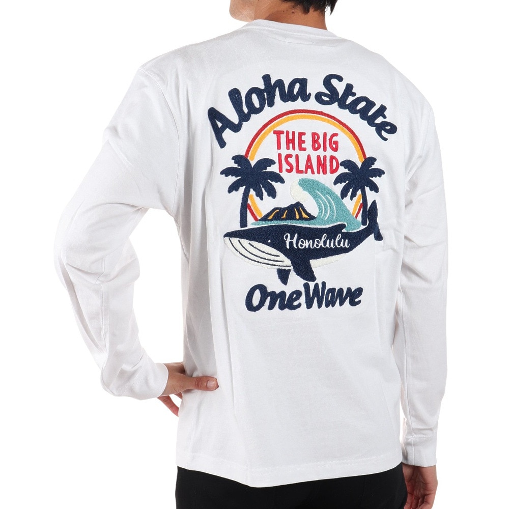 フララニ（Hula Lani）（メンズ）長袖Tシャツ 刺繍ロンティー クジラ 224HU1LT054 WHT