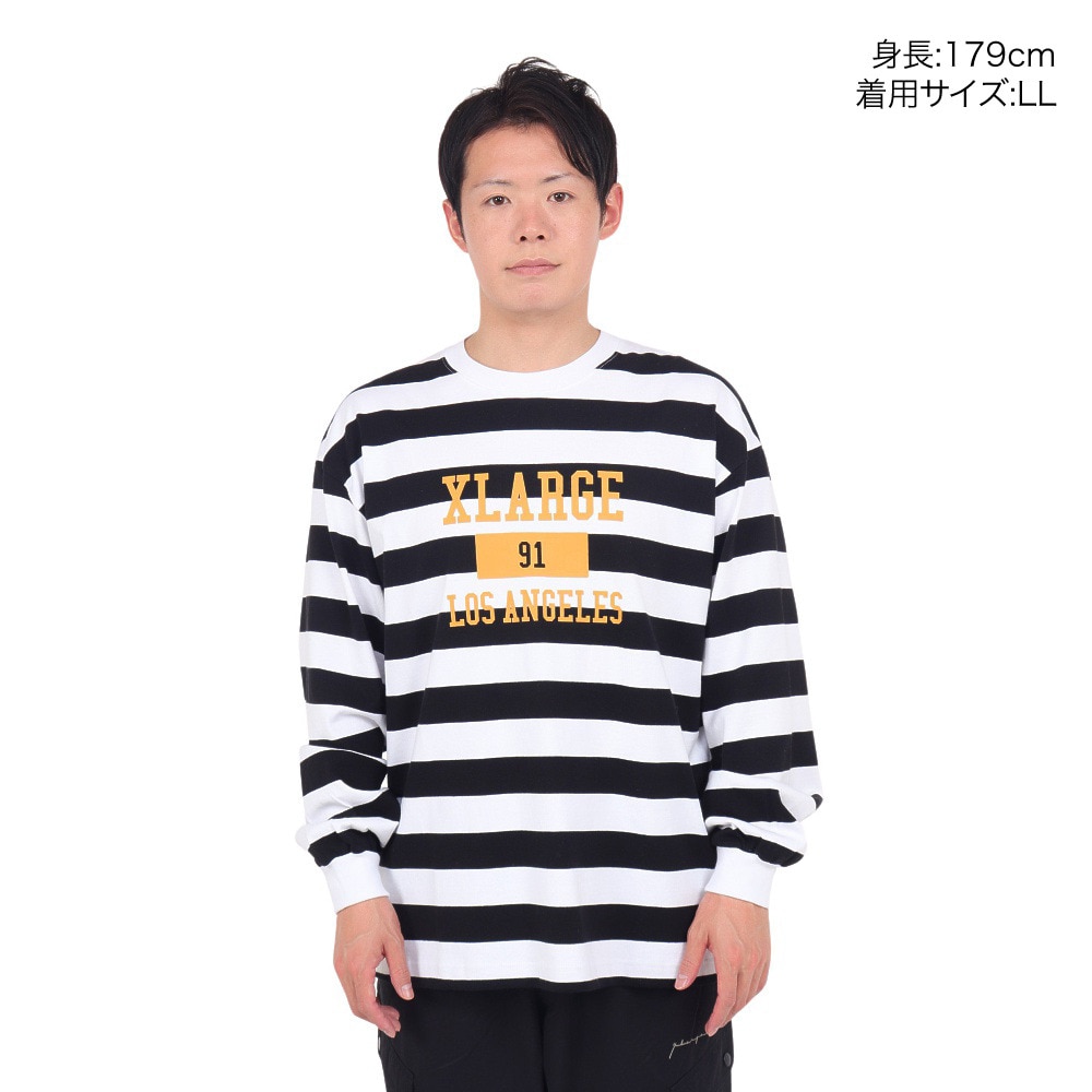 エクストララージ（XLARGE）（メンズ）COLLEGE LOGO STRIPED 長袖ボーダーTシャツ 101234011006-WHITE