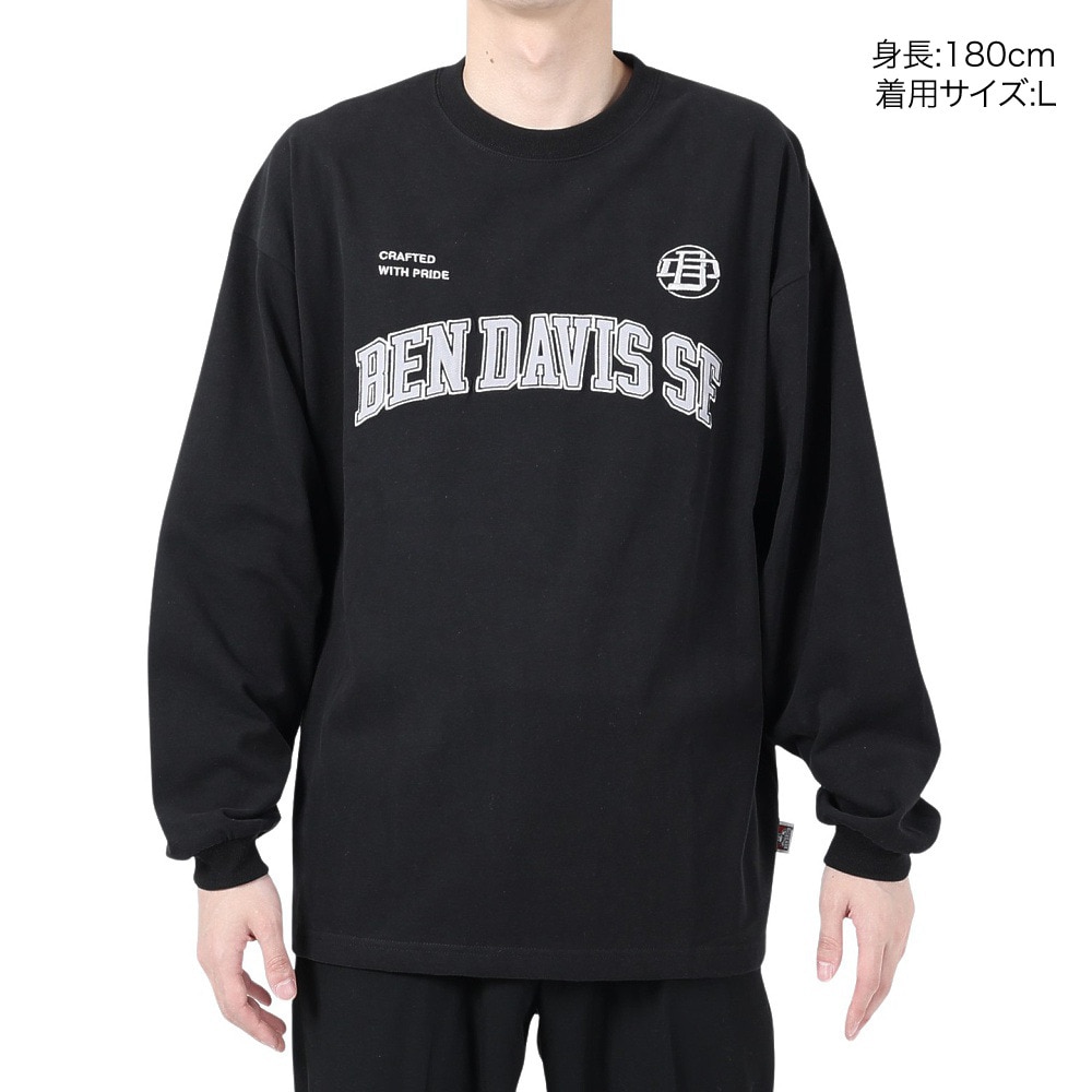 ベンデイビス（BEN DAVIS）（メンズ）カレッジ ブラッシュド 長袖Tシャツ 24380023-01BLK