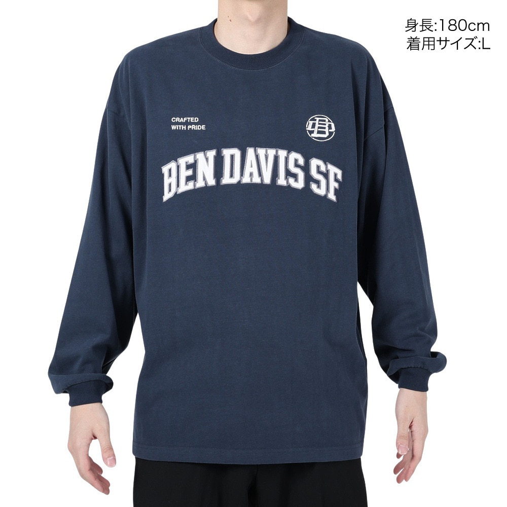 ベンデイビス（BEN DAVIS）（メンズ）カレッジ ブラッシュド 長袖Tシャツ 24380023-60NAV
