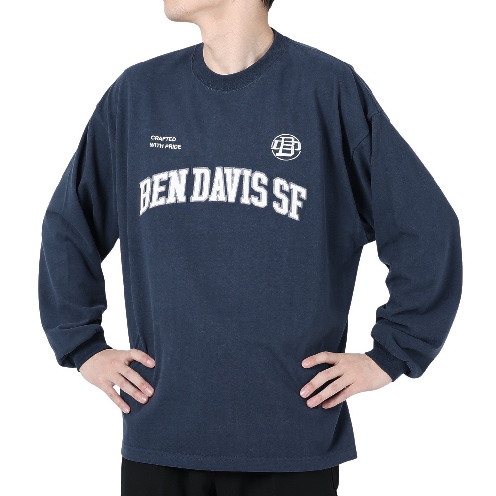 ベンデイビス（BEN DAVIS）（メンズ）カレッジ ブラッシュド 長袖Tシャツ 24380023-60NAV
