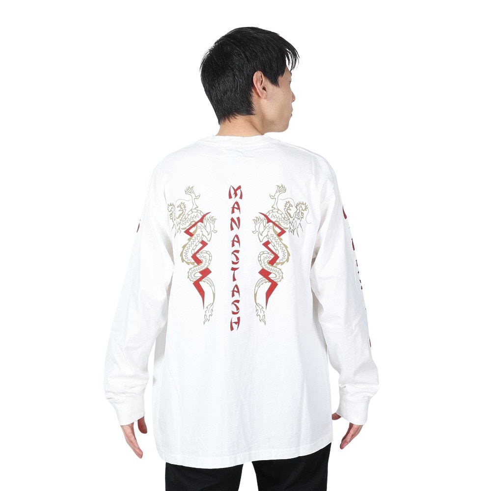 マナスタッシュ（MANASTASH）（メンズ）ドラゴン ロングスリーブTシャツ 792-4130012 WHITE