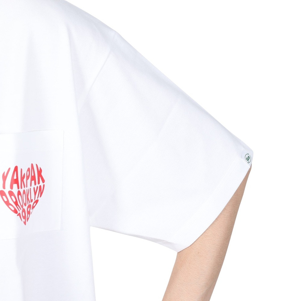 ヤックパック（YAK PAK）（メンズ、レディース）ハートロゴ ポケット付き 半袖Tシャツ 4510007-07 WHT