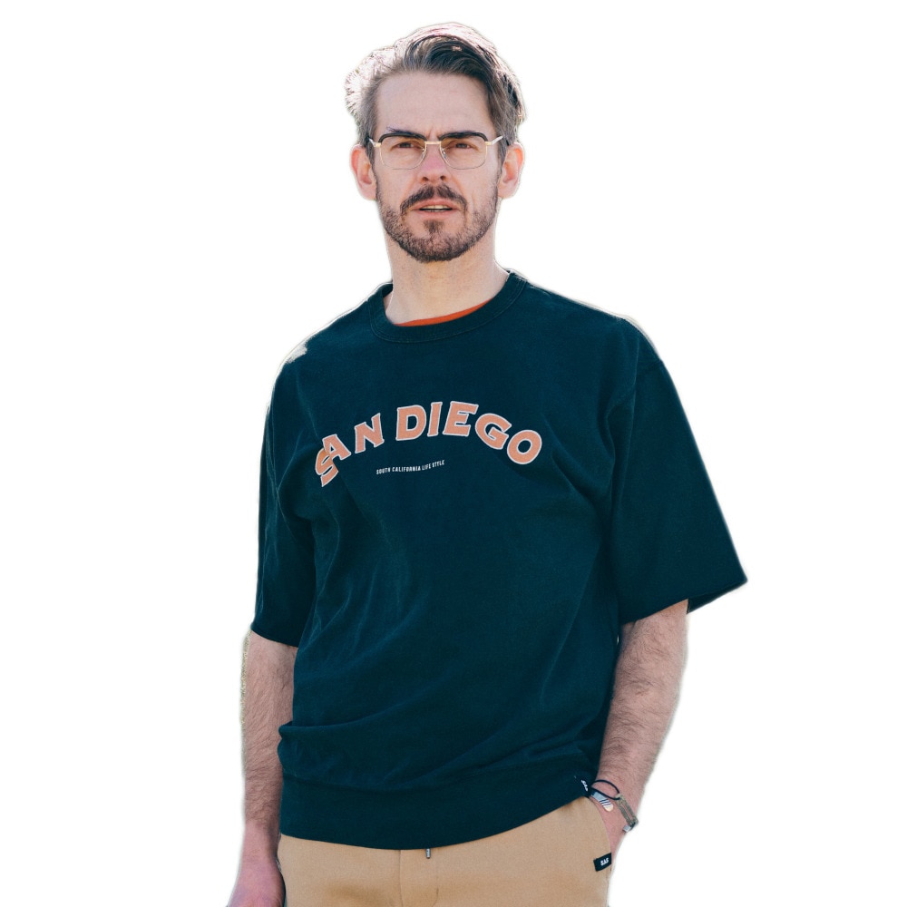エスエーエス（SAS）（メンズ、レディース）裾リブプリント半袖Tシャツ SANDI SAS2345804-17 CHARCOAL