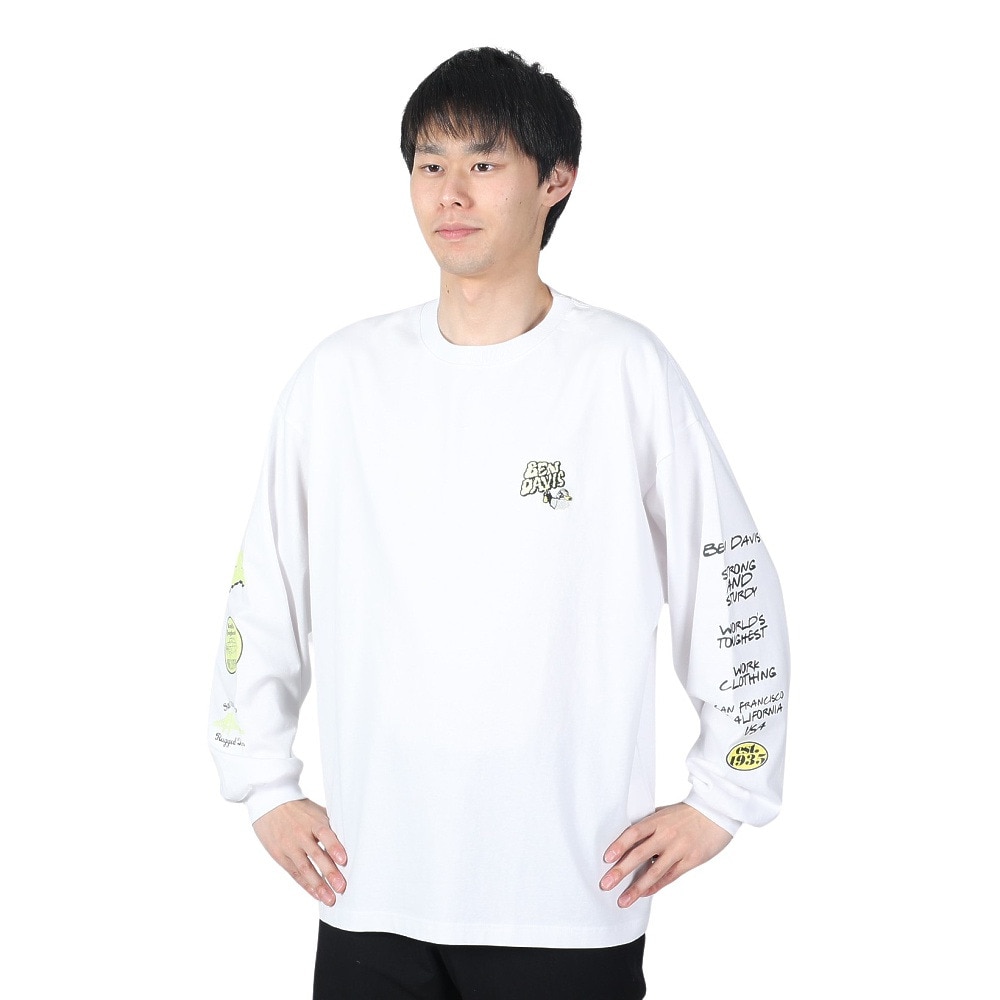 ベンデイビス（BEN DAVIS）（メンズ）スモーク スクリプト 長袖Tシャツ 24380031-WHT