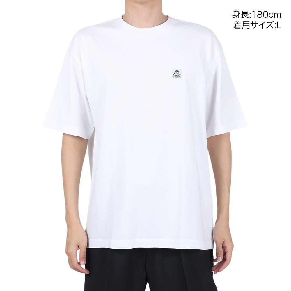 ベンデイビス（BEN DAVIS）（メンズ）Tシャツ 半袖 ブリーチ加工 ピスネーム ビッグ半袖Tシャツ ワンポイント シンプル 白 ホワイト綿100% 24580003-WHT