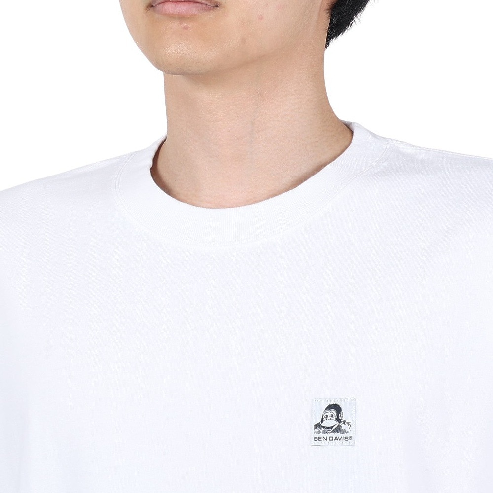 ベンデイビス（BEN DAVIS）（メンズ）Tシャツ 半袖 ブリーチ加工 ピスネーム ビッグ半袖Tシャツ ワンポイント シンプル 白 ホワイト綿100% 24580003-WHT