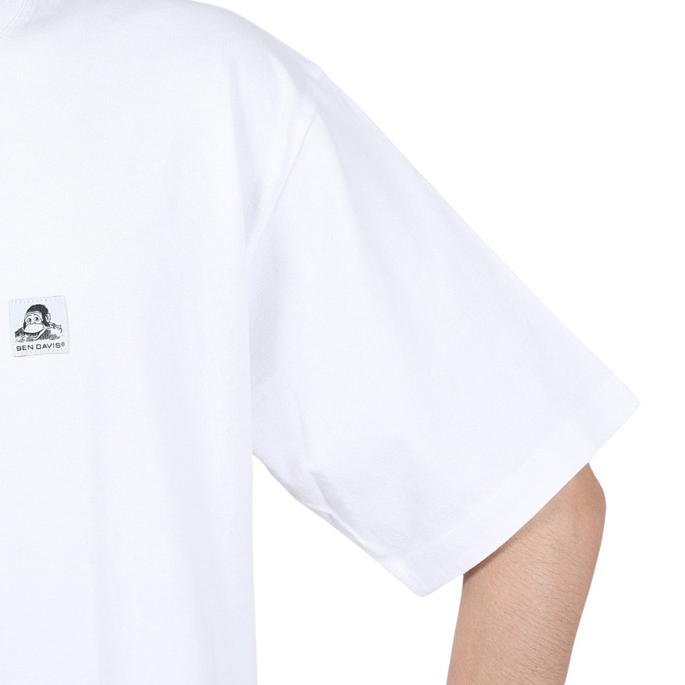 ベンデイビス（BEN DAVIS）（メンズ）Tシャツ 半袖 ブリーチ加工 ピスネーム ビッグ半袖Tシャツ ワンポイント シンプル 白 ホワイト綿100% 24580003-WHT