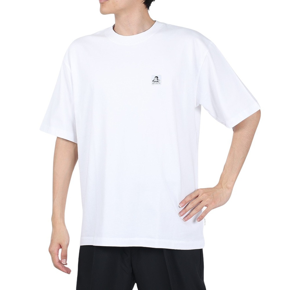 ベンデイビス（BEN DAVIS）（メンズ）Tシャツ 半袖 ブリーチ加工 ピスネーム ビッグ半袖Tシャツ ワンポイント シンプル 白 ホワイト綿100% 24580003-WHT