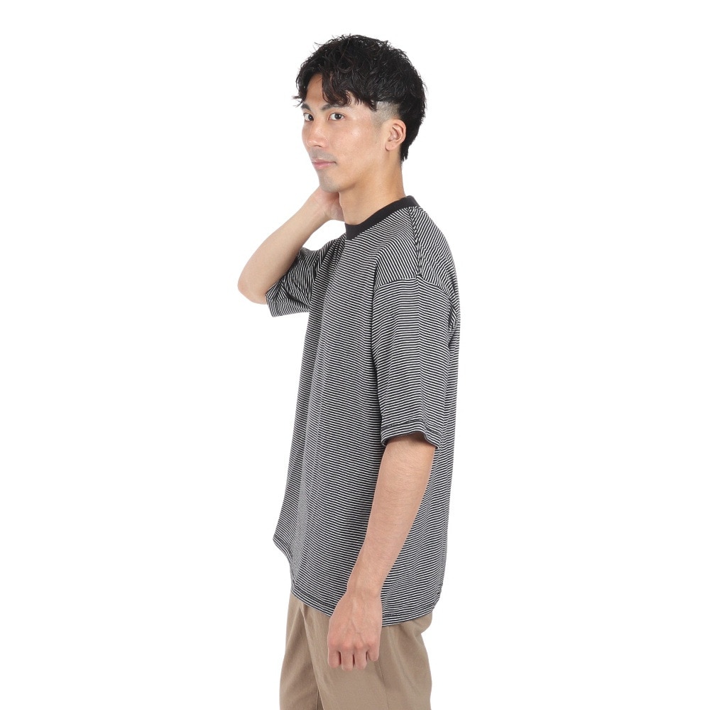 ヘルスニット（Healthknit）（メンズ）ナローボーダー ワイド クルーネック 半袖Tシャツ 51033 BLK/NAT