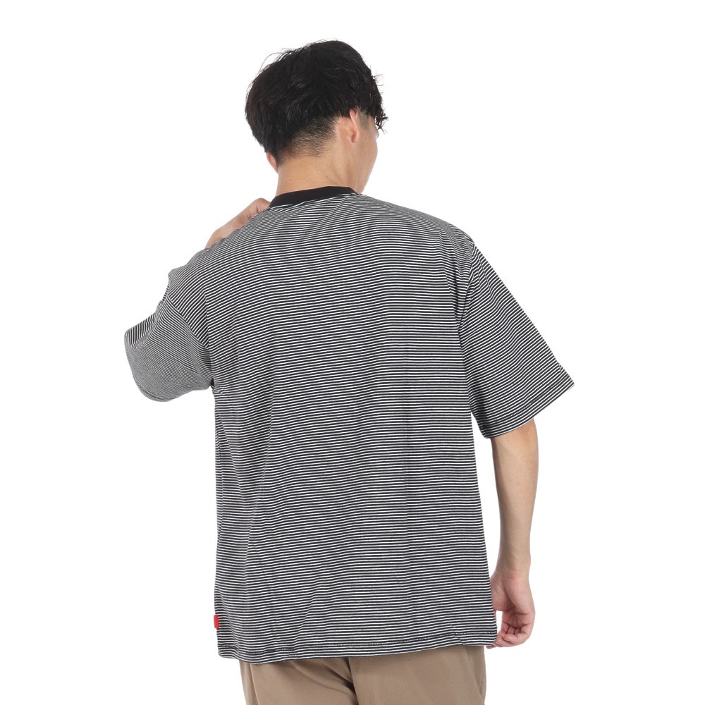 ヘルスニット（Healthknit）（メンズ）ナローボーダー ワイド クルーネック 半袖Tシャツ 51033 BLK/NAT