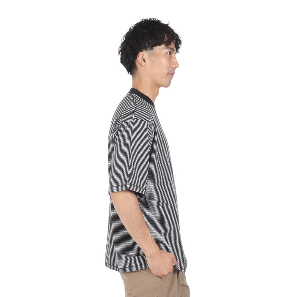 ヘルスニット（Healthknit）（メンズ）ナローボーダー ワイド クルーネック 半袖Tシャツ 51033 BLK/NAT
