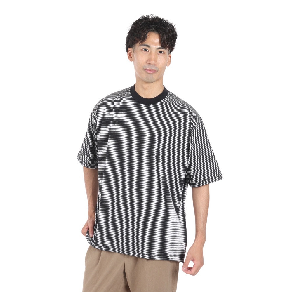 ヘルスニット（Healthknit）（メンズ）ナローボーダー ワイド クルーネック 半袖Tシャツ 51033 BLK/NAT