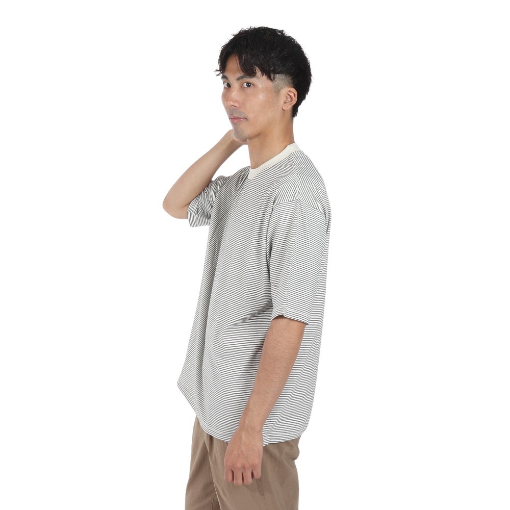 ヘルスニット（Healthknit）（メンズ）ナローボーダー ワイド クルーネック 半袖Tシャツ 51033 NAT/BLK