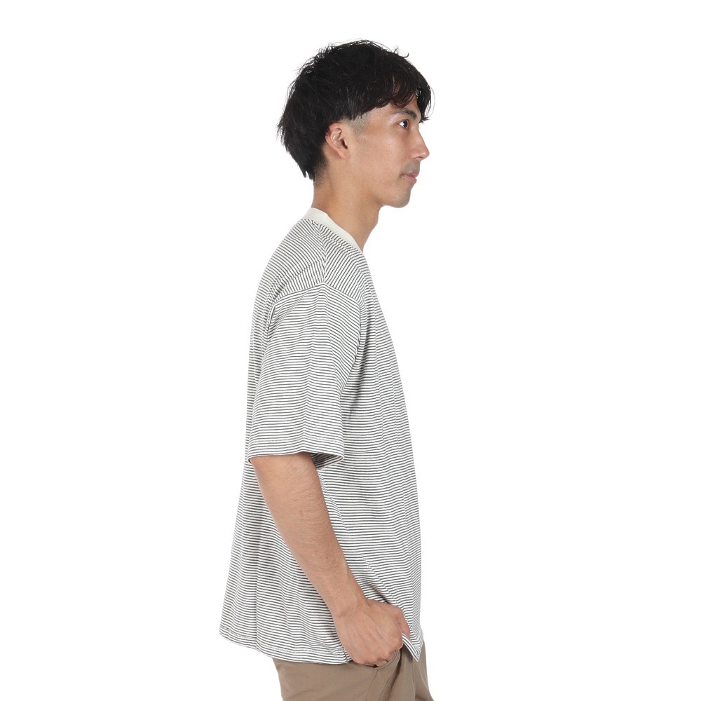 ヘルスニット（Healthknit）（メンズ）ナローボーダー ワイド クルーネック 半袖Tシャツ 51033 NAT/BLK