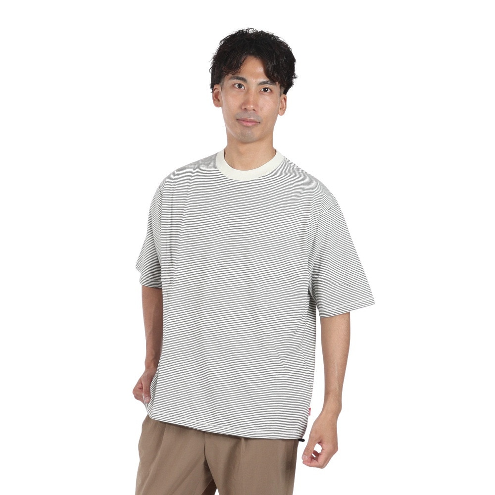 ヘルスニット（Healthknit）（メンズ）ナローボーダー ワイド クルーネック 半袖Tシャツ 51033 NAT/BLK