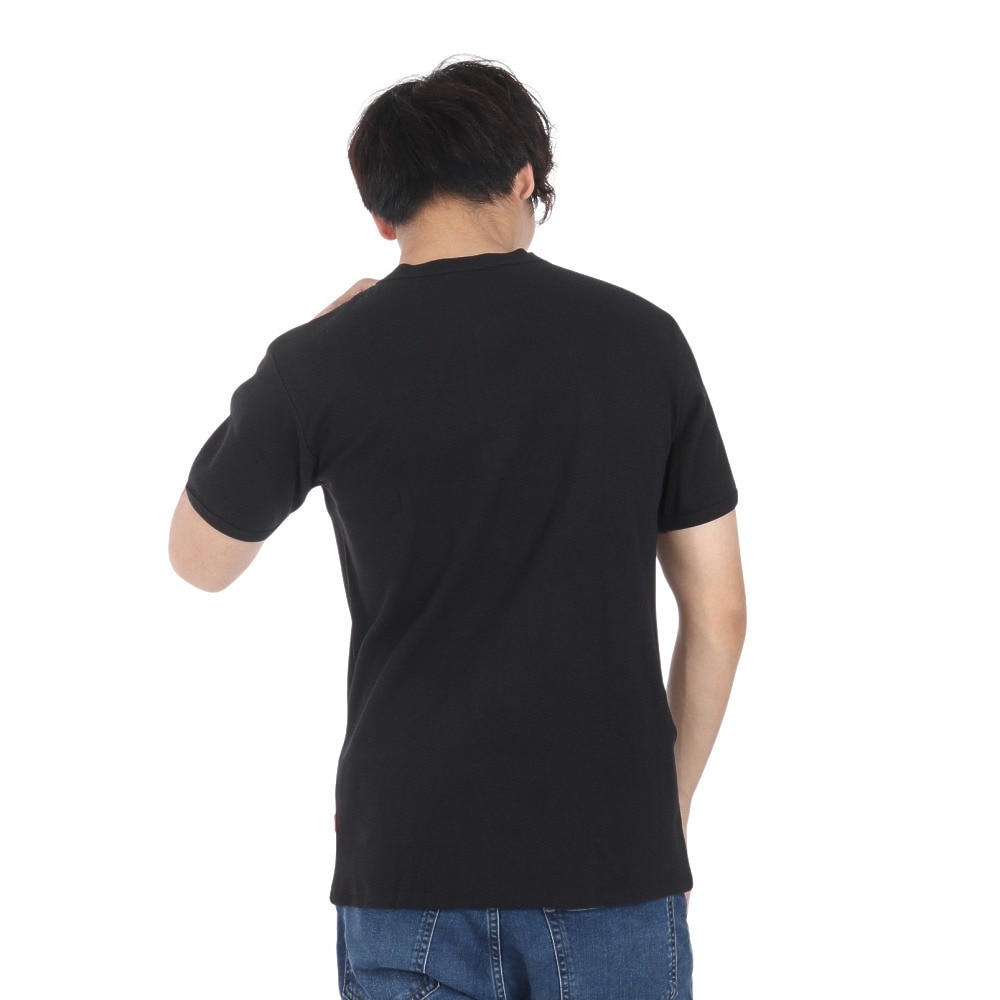 ヘルスニット（Healthknit）（メンズ）ヘビーウェイトリブ ヘンリーネック 半袖Tシャツ 53016 BLK