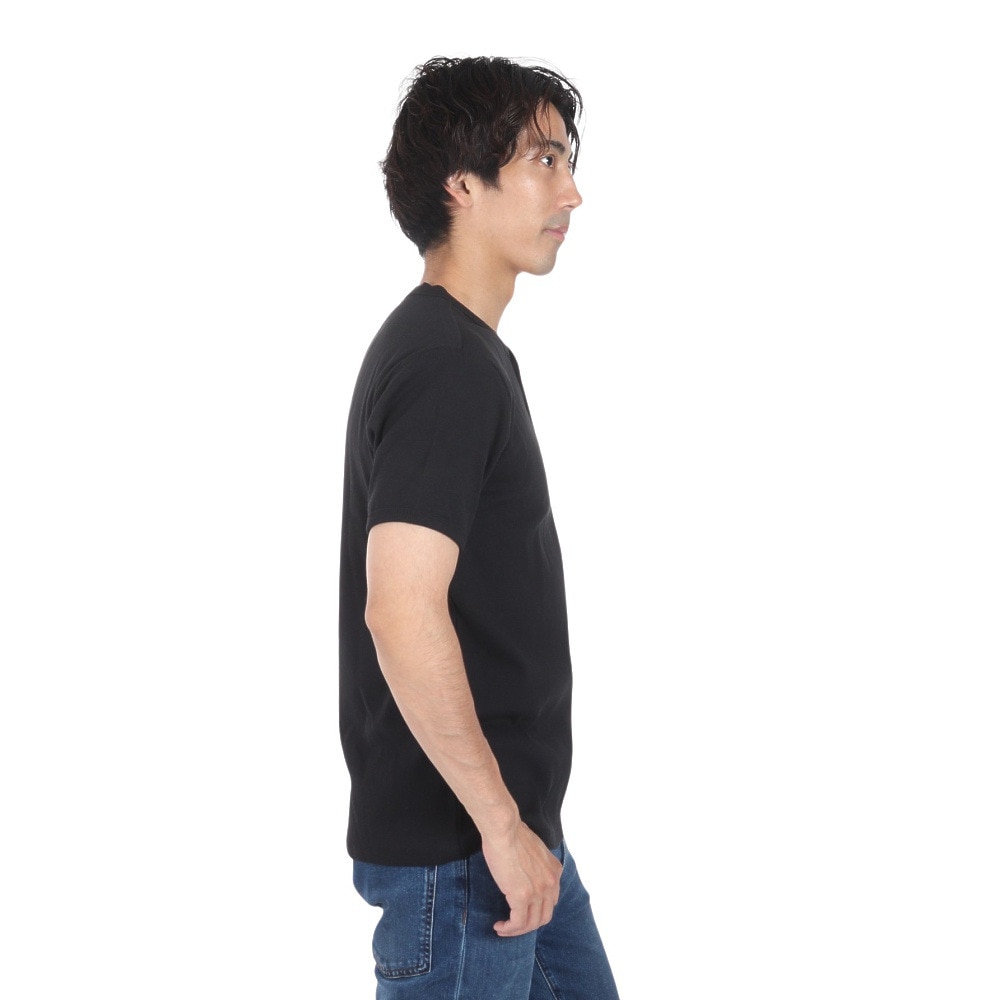 ヘルスニット（Healthknit）（メンズ）ヘビーウェイトリブ ヘンリーネック 半袖Tシャツ 53016 BLK