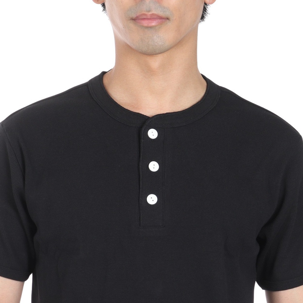 ヘルスニット（Healthknit）（メンズ）ヘビーウェイトリブ ヘンリーネック 半袖Tシャツ 53016 BLK