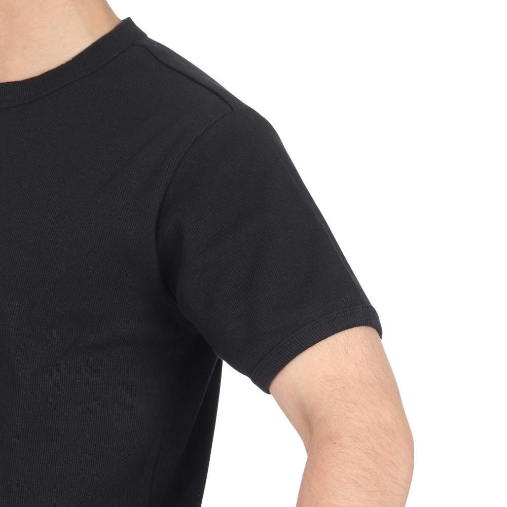 ヘルスニット（Healthknit）（メンズ）ヘビーウェイトリブ ヘンリーネック 半袖Tシャツ 53016 BLK