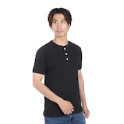 (メンズ)ヘビーウェイトリブ ヘンリーネック 半袖Tシャツ 53016 BLK