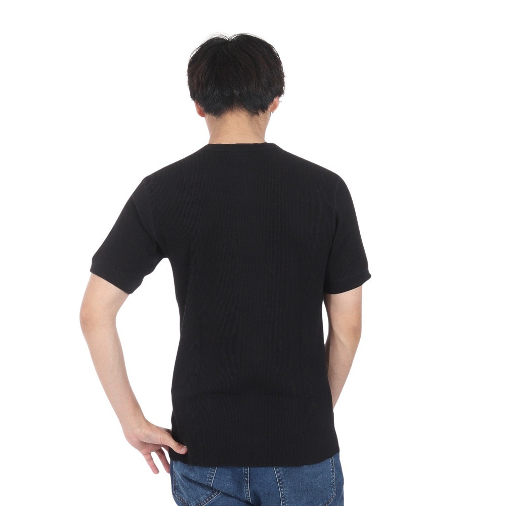ヘルスニット（Healthknit）（メンズ、レディース）ベーシックワッフル ヘンリーネック 半袖Tシャツ 601S BLK