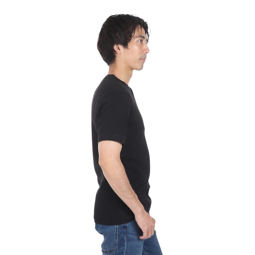 ヘルスニット（Healthknit）（メンズ、レディース）ベーシックワッフル ヘンリーネック 半袖Tシャツ 601S BLK