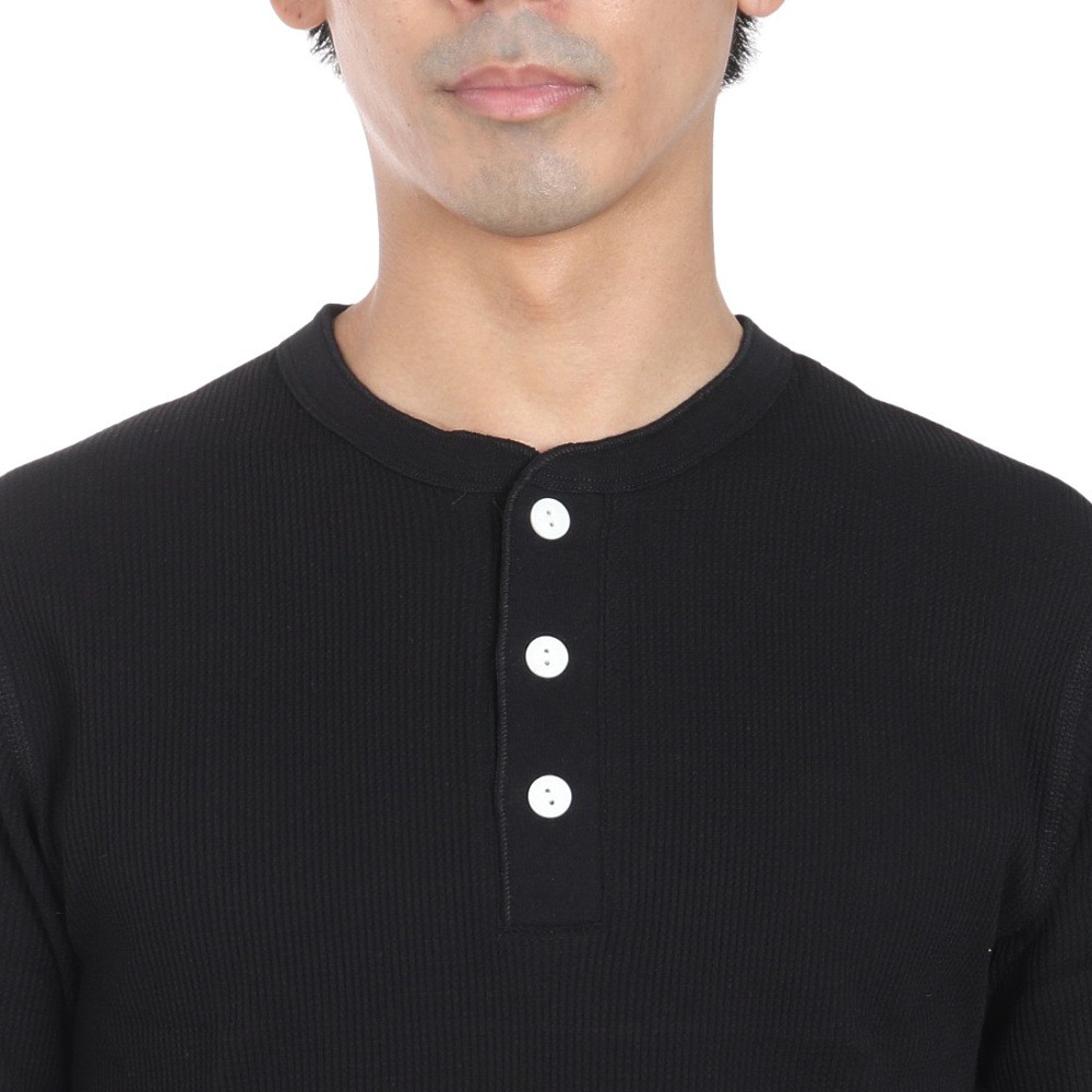 ヘルスニット（Healthknit）（メンズ、レディース）ベーシックワッフル ヘンリーネック 半袖Tシャツ 601S BLK
