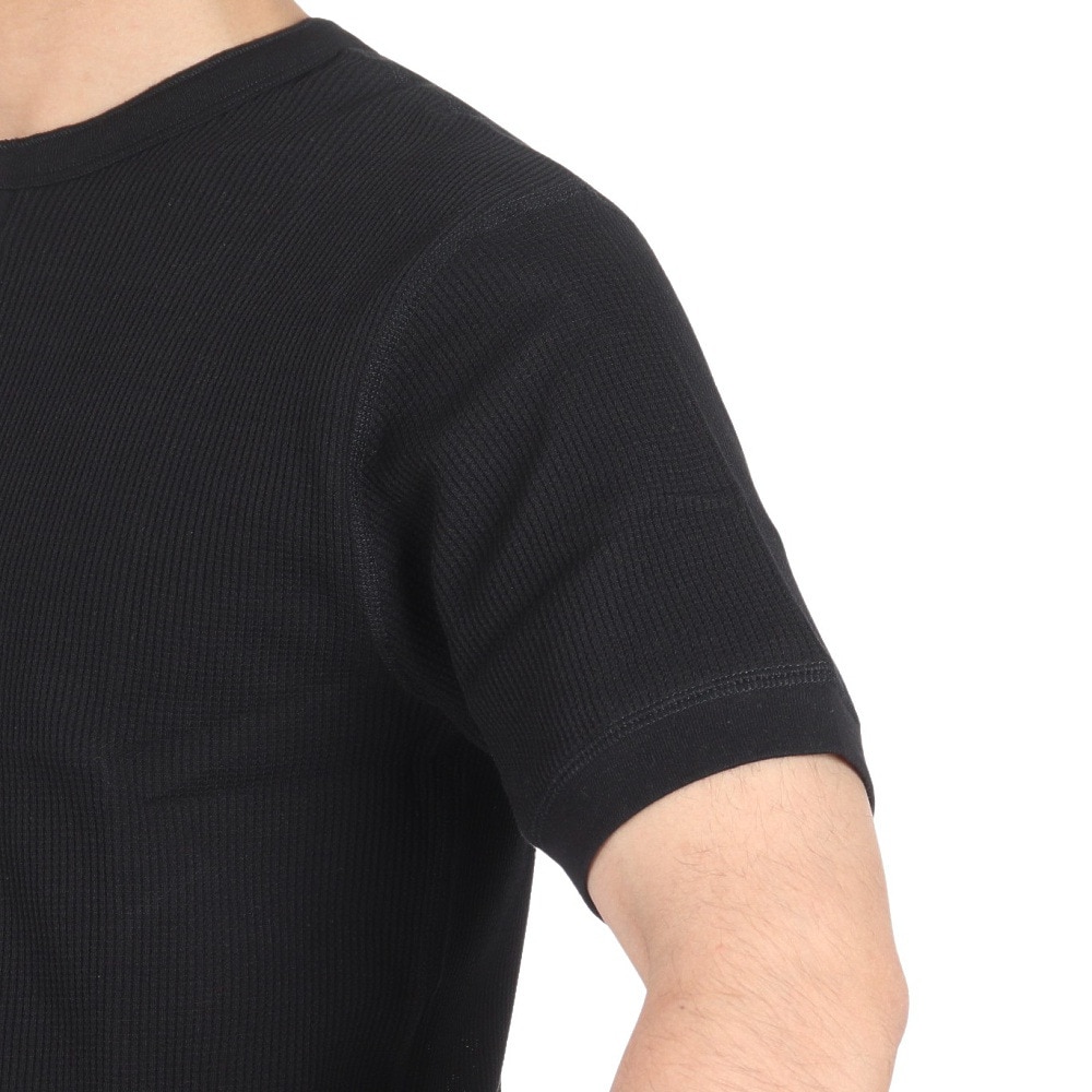 ヘルスニット（Healthknit）（メンズ、レディース）ベーシックワッフル ヘンリーネック 半袖Tシャツ 601S BLK