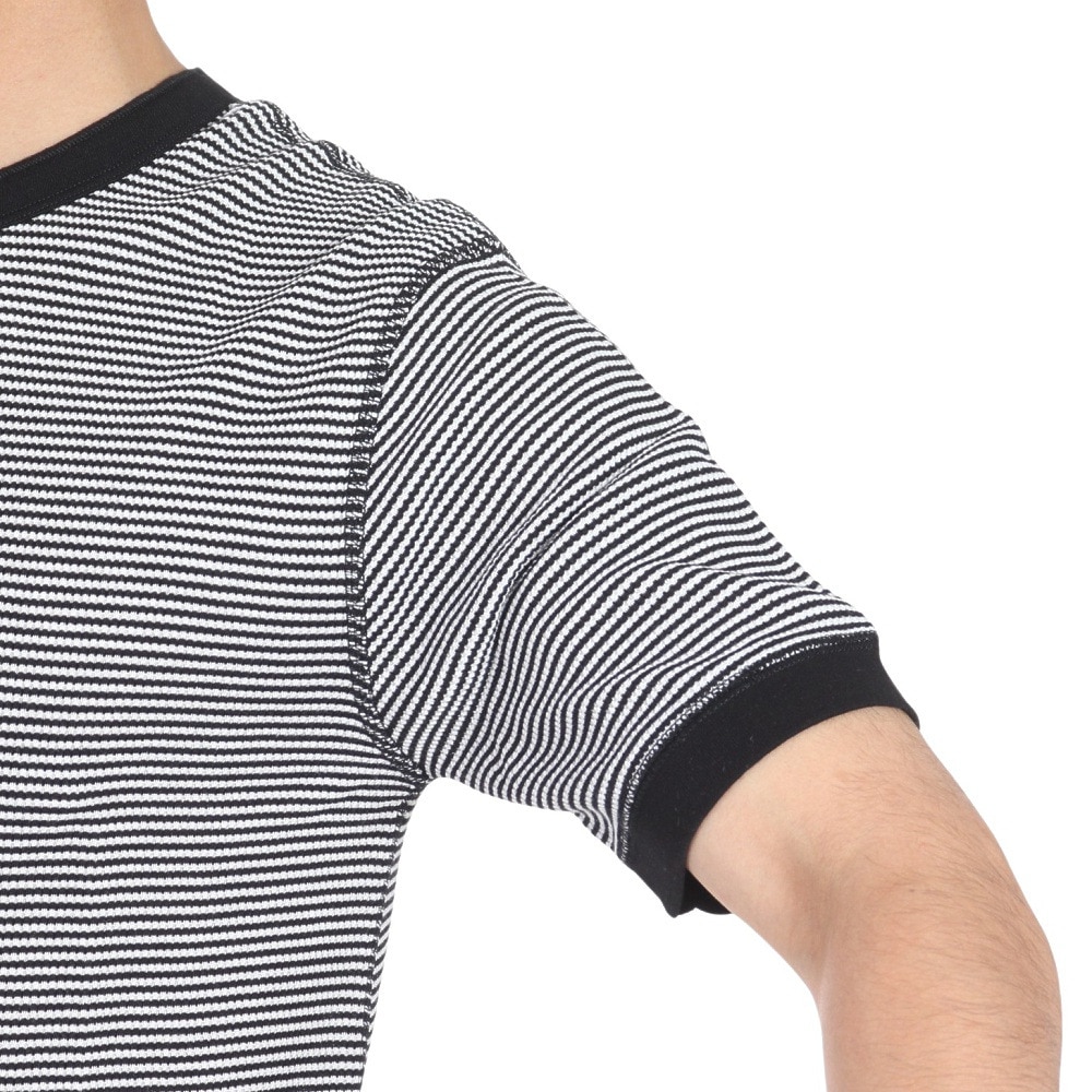 ヘルスニット（Healthknit）（メンズ、レディース）ベーシックワッフル ヘンリーネック 半袖Tシャツ ボーダー 601S BLK/OFF