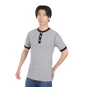 (メンズ、レディース)ベーシックワッフル ヘンリーネック 半袖Tシャツ ボーダー 601S BLK/OFF
