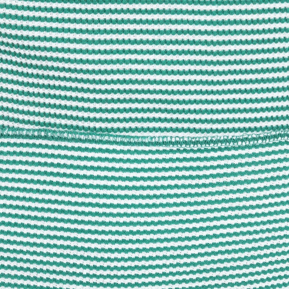 ヘルスニット（Healthknit）（メンズ、レディース）ベーシックワッフル ヘンリーネック 半袖Tシャツ ボーダー 601S GRN/OFF