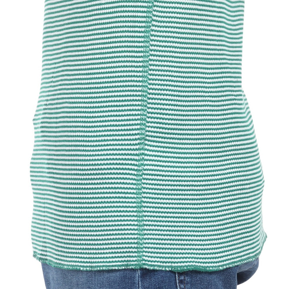 ヘルスニット（Healthknit）（メンズ、レディース）ベーシックワッフル ヘンリーネック 半袖Tシャツ ボーダー 601S GRN/OFF