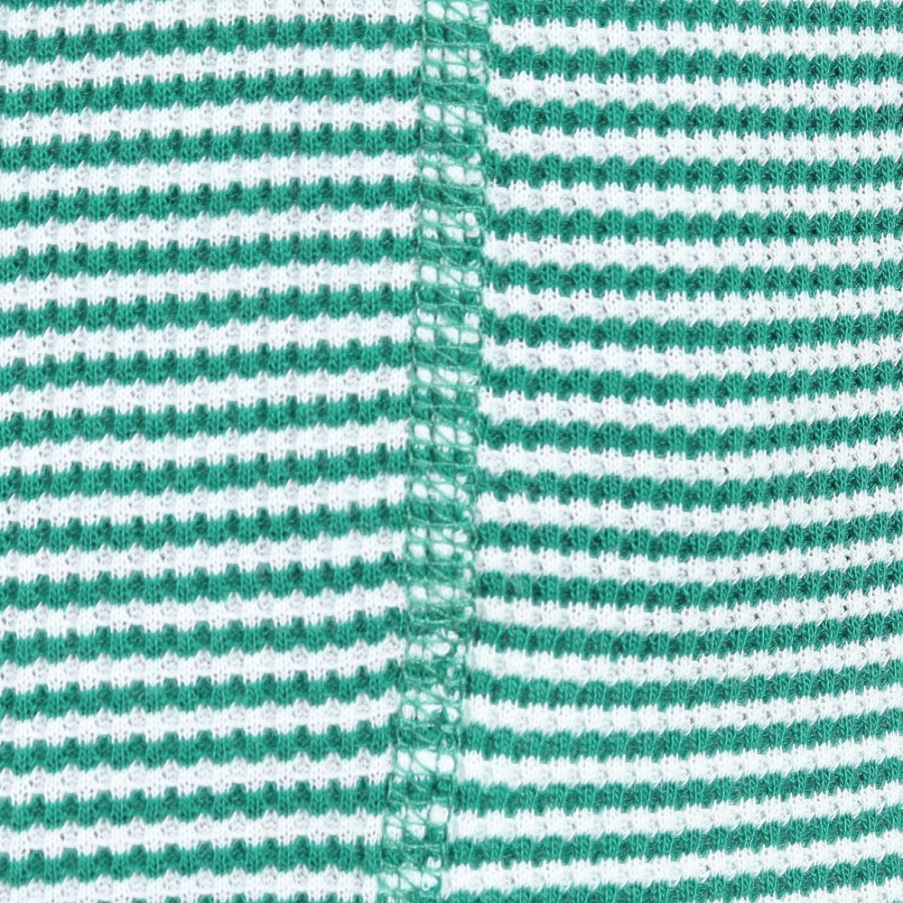 ヘルスニット（Healthknit）（メンズ、レディース）ベーシックワッフル ヘンリーネック 半袖Tシャツ ボーダー 601S GRN/OFF