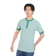 (メンズ、レディース)ベーシックワッフル ヘンリーネック 半袖Tシャツ ボーダー 601S GRN/OFF