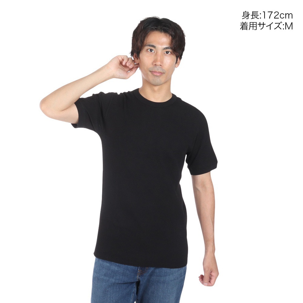 ヘルスニット（Healthknit）（メンズ、レディース）ベーシックワッフル クルーネック 半袖Tシャツ 602S BLK