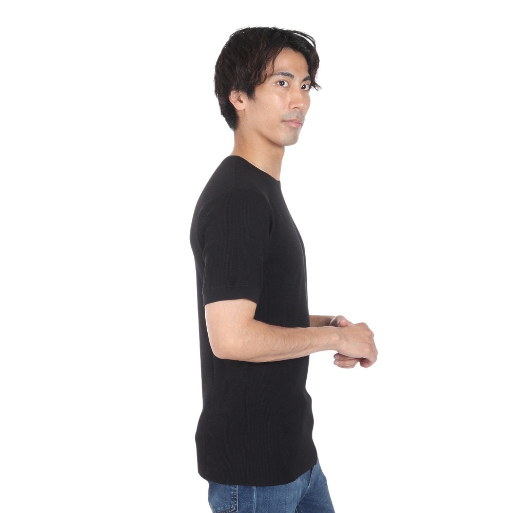 ヘルスニット（Healthknit）（メンズ、レディース）ベーシックワッフル クルーネック 半袖Tシャツ 602S BLK