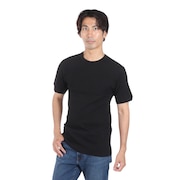 (メンズ、レディース)ベーシックワッフル クルーネック 半袖Tシャツ 602S BLK