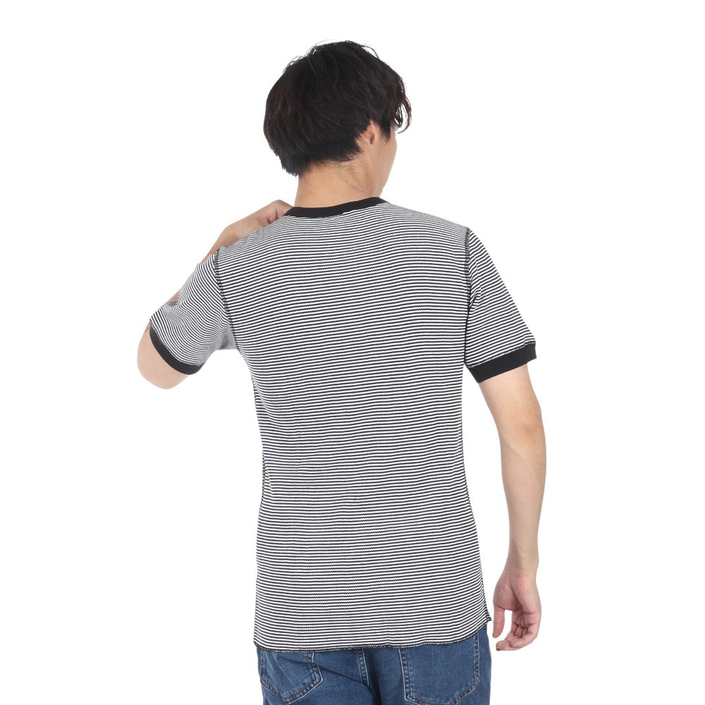 ヘルスニット（Healthknit）（メンズ、レディース）ベーシックワッフル クルーネック 半袖Tシャツ ボーダー 602S BLK/OFF