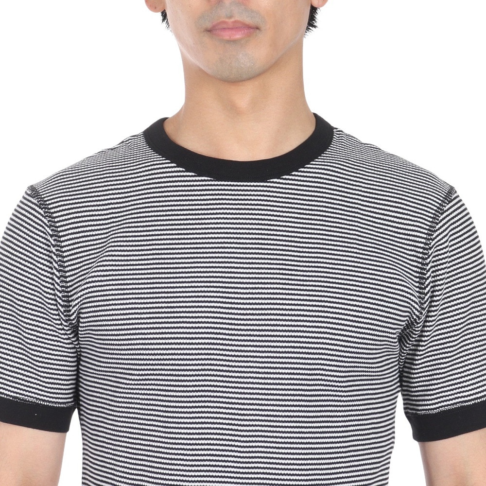 ヘルスニット（Healthknit）（メンズ、レディース）ベーシックワッフル クルーネック 半袖Tシャツ ボーダー 602S BLK/OFF