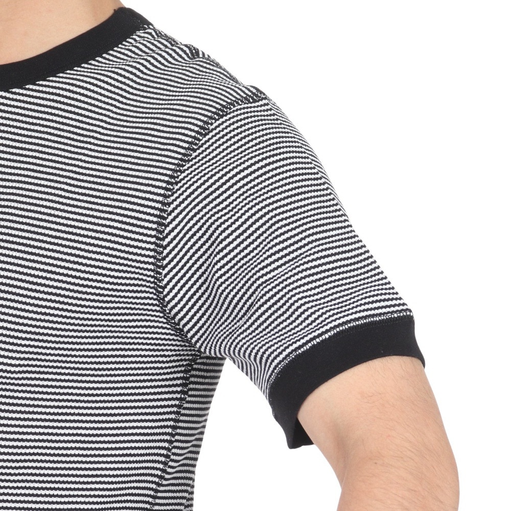 ヘルスニット（Healthknit）（メンズ、レディース）ベーシックワッフル クルーネック 半袖Tシャツ ボーダー 602S BLK/OFF