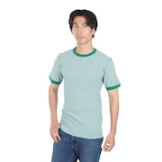 (メンズ、レディース)ベーシックワッフル クルーネック 半袖Tシャツ ボーダー 602S GRN/OFF
