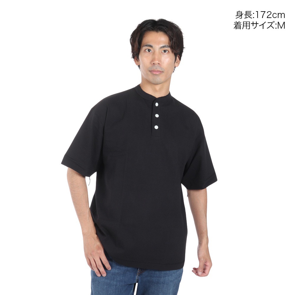 ヘルスニット（Healthknit）（メンズ）USAコットン ヘンリーネック 半袖Tシャツ HR24S-M002 BLK