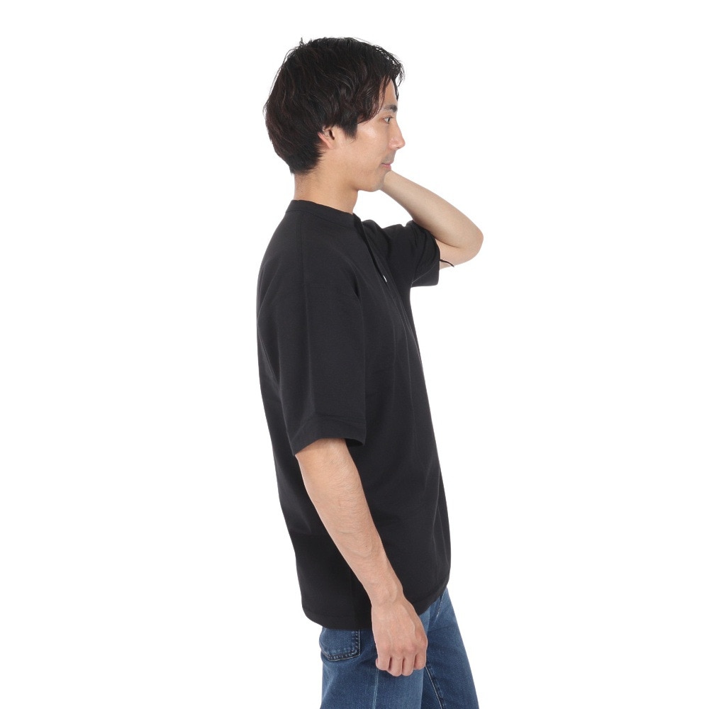 ヘルスニット（Healthknit）（メンズ）USAコットン ヘンリーネック 半袖Tシャツ HR24S-M002 BLK